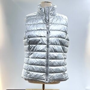 Gap Womens Metallic‎ Silver Puffer Vest Zip Up Stand Collar  Size M
